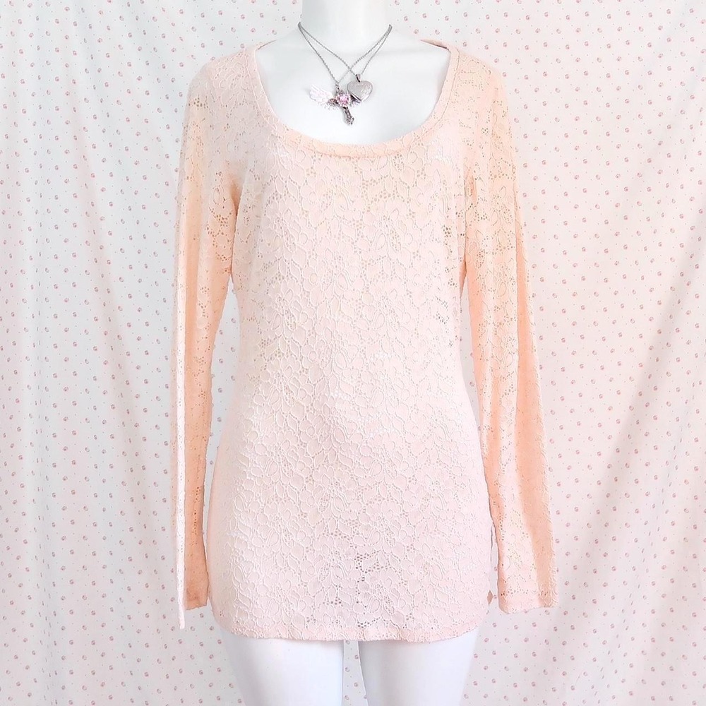 y2k white sheer floral lace long sleeve top coquette fairycore